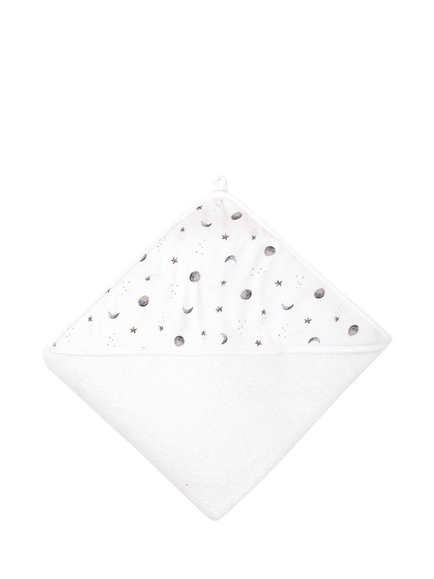 Rosa & Blue Baby Bamboo and Cotton Moon Print Hooded Towel, White, White