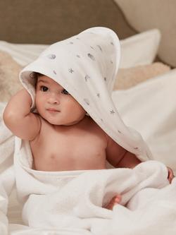 Rosa & Blue Baby Bamboo and Cotton Moon Print Hooded Towel, White - view 2, White