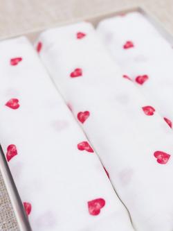 Rosa & Blue Baby Bamboo and Cotton Heart Print Muslin, Pack of 3, White - view 2, White