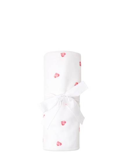 Rosa & Blue Baby Bamboo and Cotton Heart Print Blanket, White, White