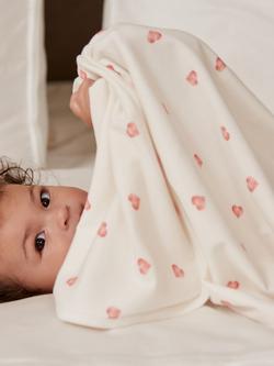 Rosa & Blue Baby Bamboo and Cotton Heart Print Blanket, White - view 2, White