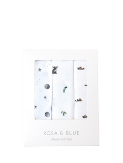 Rosa & Blue Baby Bamboo Cotton Blend Muslin Squares, Pack of 3, White, White