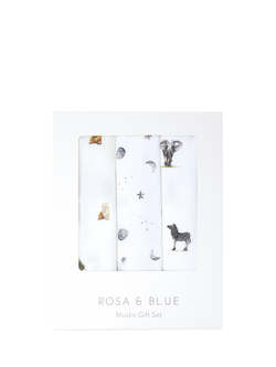 Rosa & Blue Baby Bamboo Cotton Blend Muslin Squares, Pack of 3, White, White