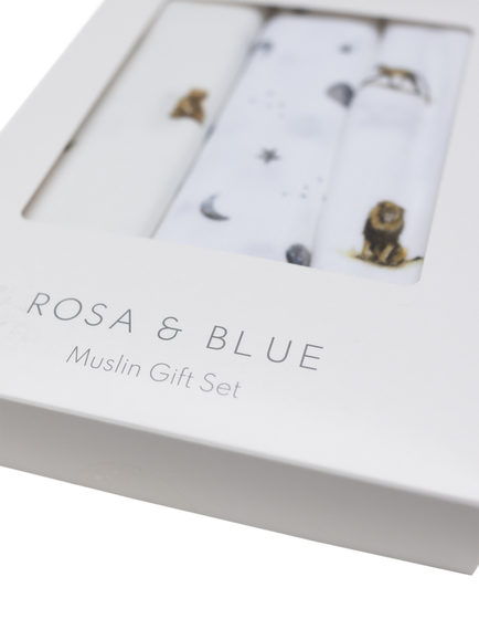 Rosa & Blue Baby Bamboo Cotton Blend Muslin Squares, Pack of 3, White - view 2, White