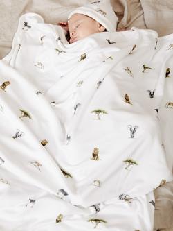 Rosa & Blue Baby Bamboo and Cotton Safari Print Blanket, White - view 2, White