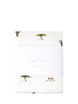 Rosa & Blue Baby Bamboo and Cotton Safari Print Cotbed Fitted Sheet, White, White
