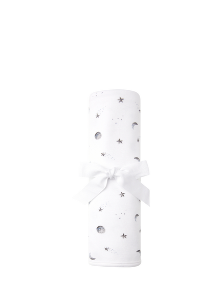 Rosa & Blue Baby Bamboo and Cotton Moon Print Blanket, White, White