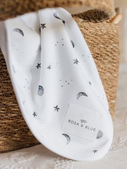 Rosa & Blue Baby Bamboo and Cotton Moon Print Blanket, White - view 2, White