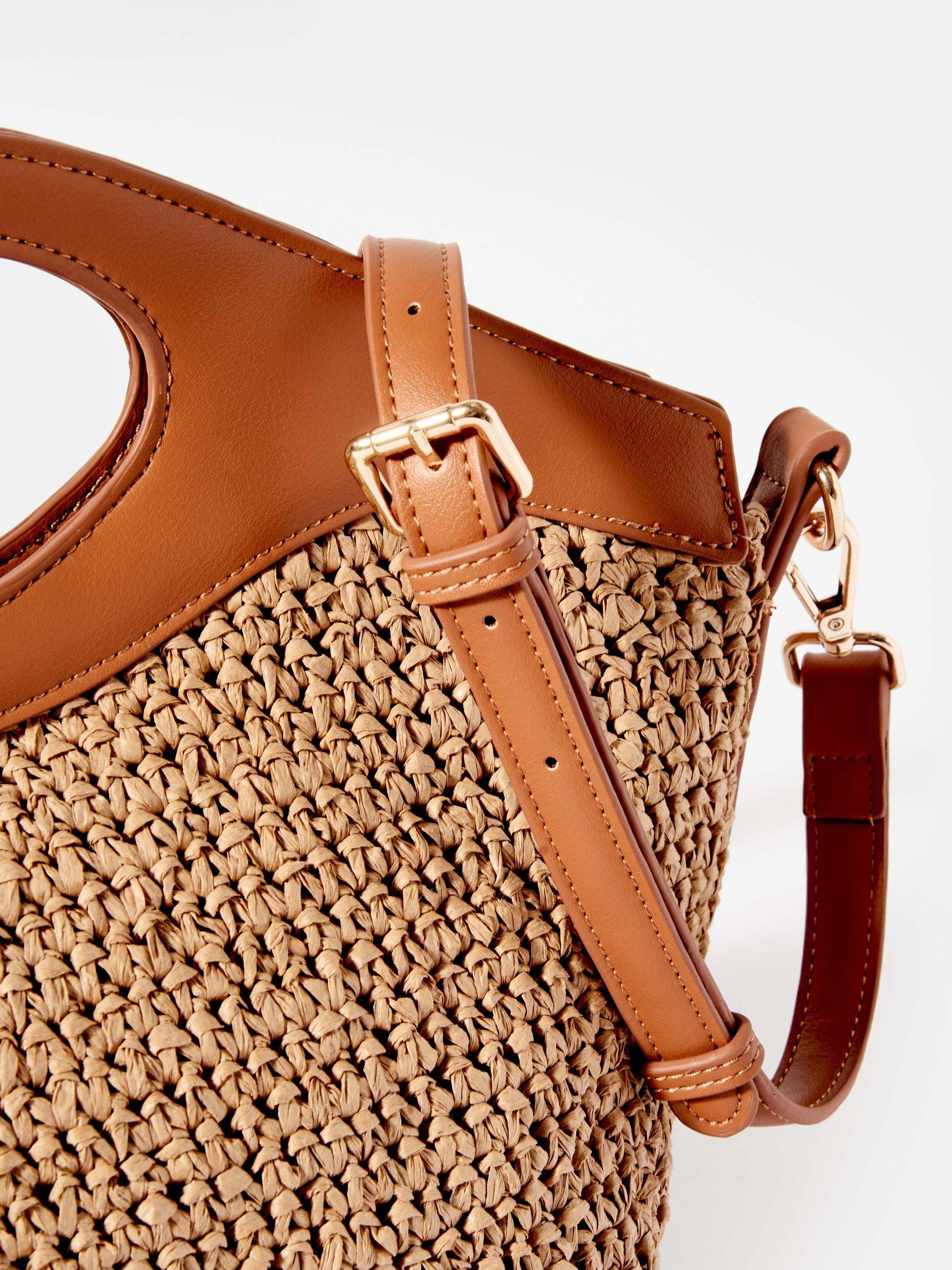 Product image 6 of 6, which shows Mint Velvet Sarah Woven Paper Cross Body Bag, Natural/Tan