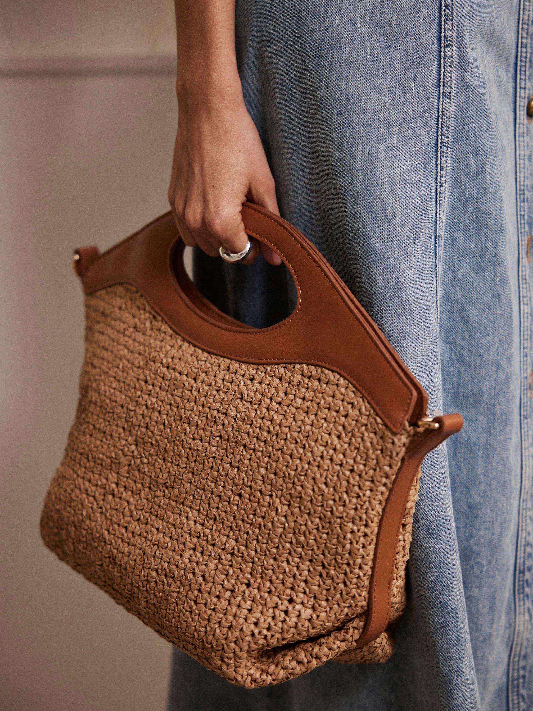 Product image 3 of 6, which shows Mint Velvet Sarah Woven Paper Cross Body Bag, Natural/Tan