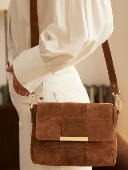 Mint Velvet Lara Suede Woven Cross Body Bag, Brown Tan - view 2, Brown Tan