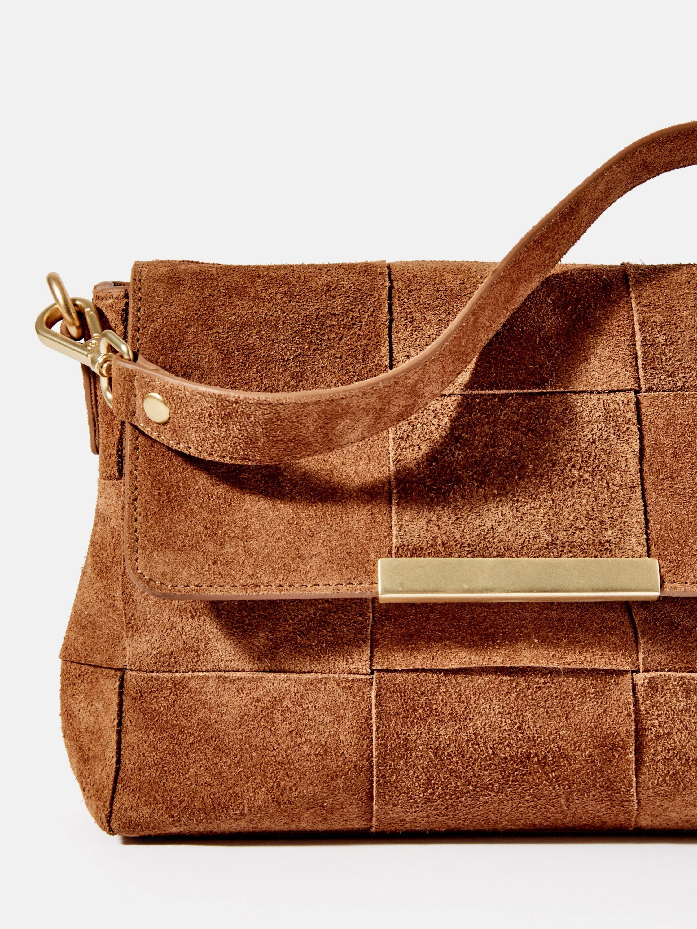 Product image 4 of 5, which shows Mint Velvet Lara Suede Woven Cross Body Bag, Brown Tan
