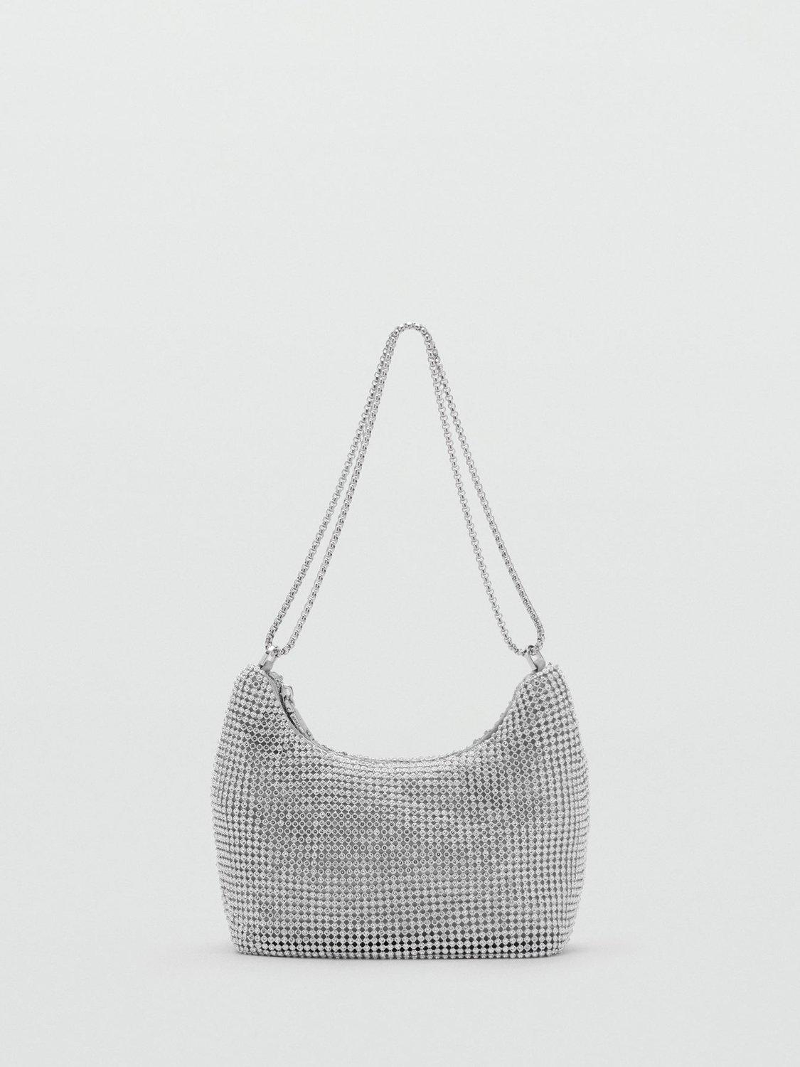 Mango Sasha Crystal Embellished Shoulder Bag, Silver