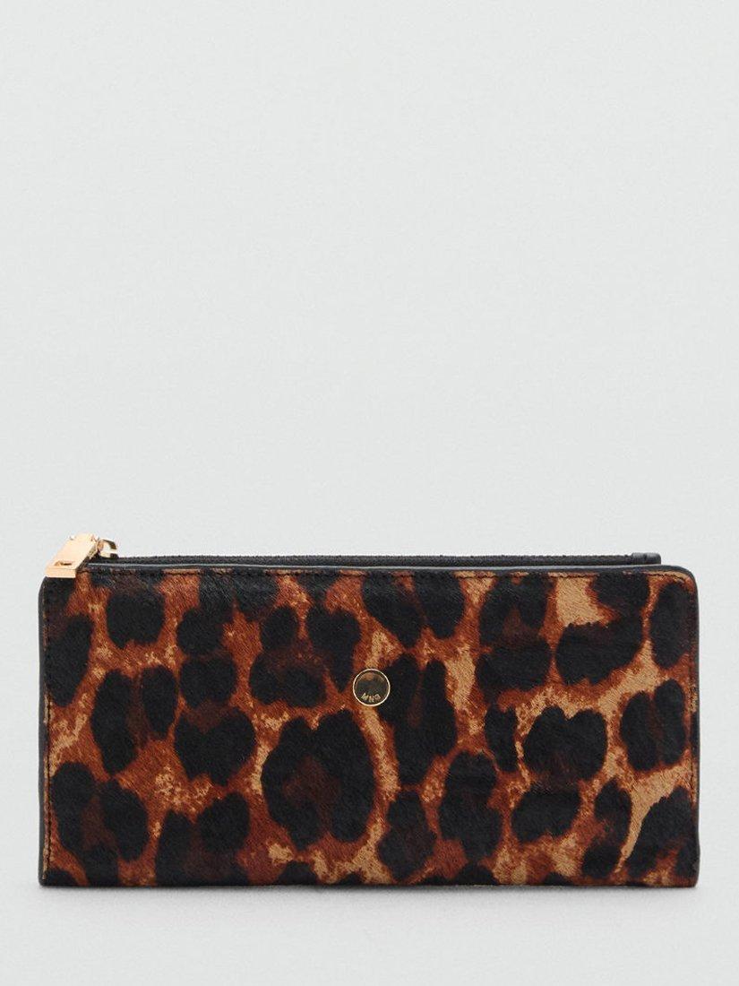 Product image 1 of 4, which shows Mango Raven Leopard Print Leather Purse, Brown