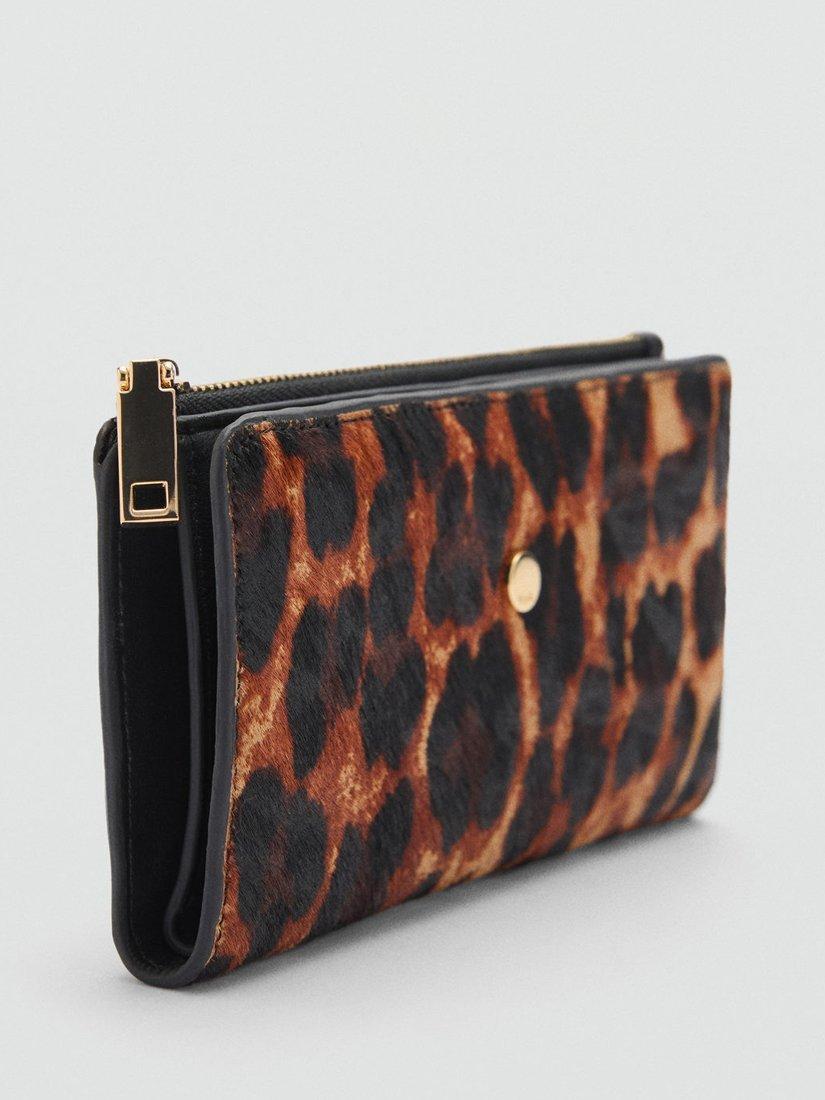 Product image 2 of 4, which shows Mango Raven Leopard Print Leather Purse, Brown