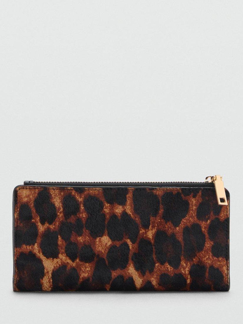 Product image 4 of 4, which shows Mango Raven Leopard Print Leather Purse, Brown