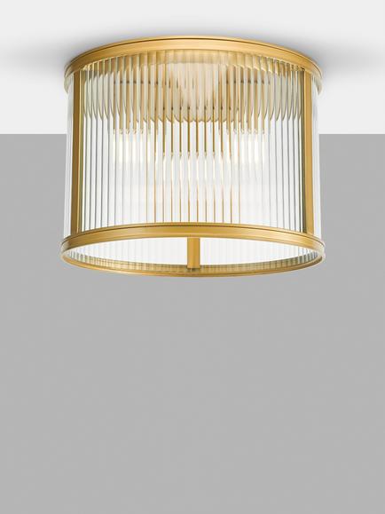 Där Bianka 3 Bulb Ribbed Glass Flush Ceiling Light, Matt Black, Bronze