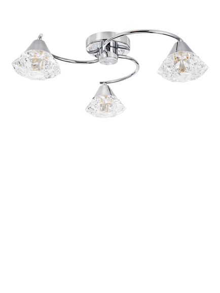 Där Dilys 3 Arm Semi Flush Ceiling Light, Polished Chrome - view 2, Chrome