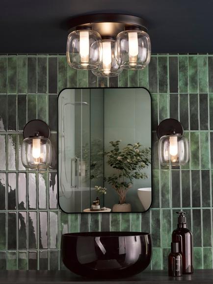 Där Edaline 3 Bulb Semi Flush Bathroom Ceiling Light, Black - view 2, Black