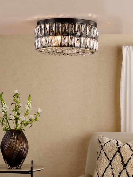 Där Relena Crystal Flush Ceiling Light, Black - view 2, Black