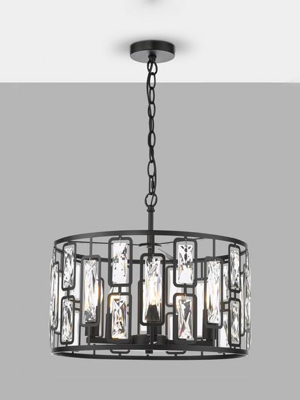 Där Zoelle 5 Bulb Crystal Pendant Ceiling Light, Black, Black Black
