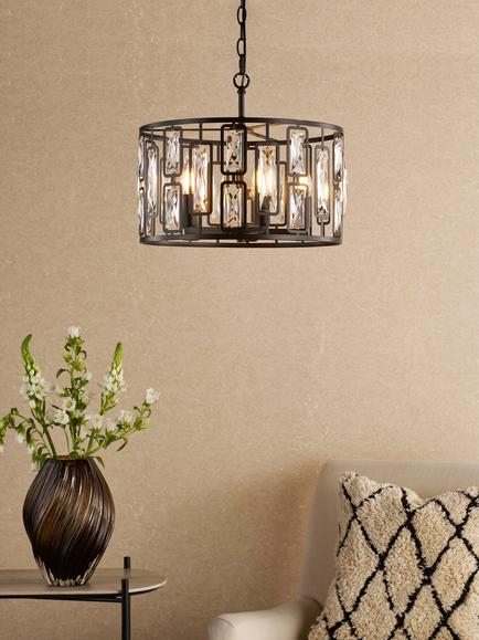 Där Zoelle 5 Bulb Crystal Pendant Ceiling Light, Black - view 2, Black Black