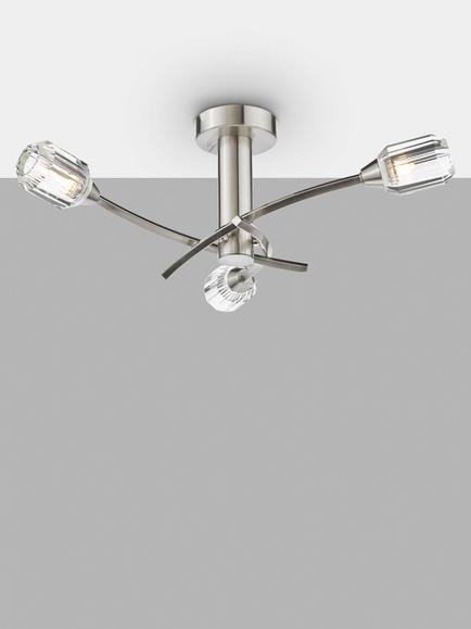 Där Zonda 3 Arm Crystal Semi-Flush Ceiling Light, Brushed Nickel, Nickel