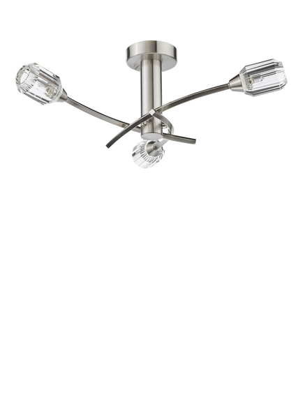 Där Zonda 3 Arm Crystal Semi-Flush Ceiling Light, Brushed Nickel - view 2, Nickel