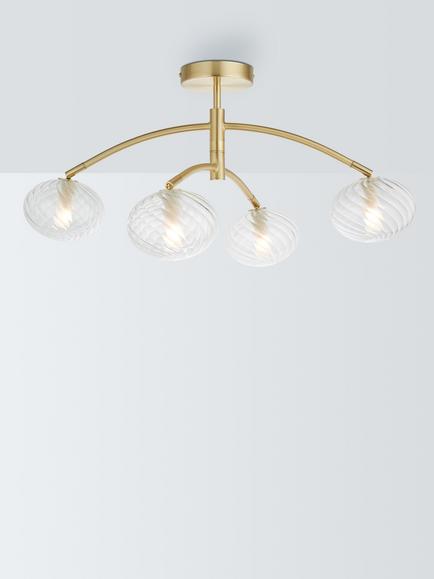 John Lewis Bowe 4 Arm Semi Flush Ceiling Light, Brushed Brass, Brushed Brass