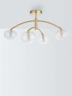John Lewis Bowe 4 Arm Semi Flush Ceiling Light, Brushed Brass - view 2, Brushed Brass