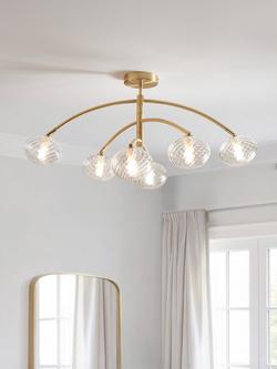 John Lewis Bowe 6 Arm Semi Flush Ceiling Light, Brushed Brass - view 2, Brushed Brass