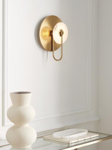 John Lewis Alabaster Wall Light, Brass - view 2, Brass