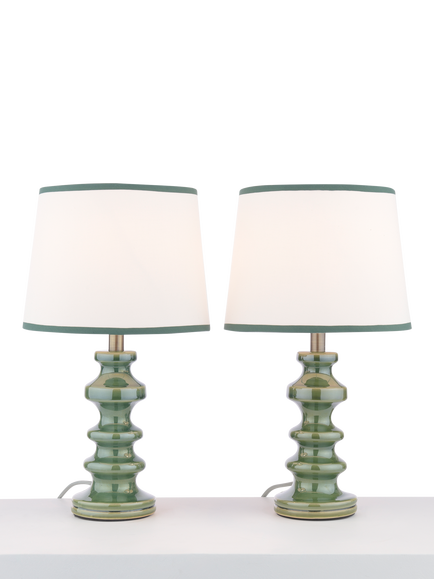 John Lewis Pagoda Ceramic Table Lamp, Set of 2, Green