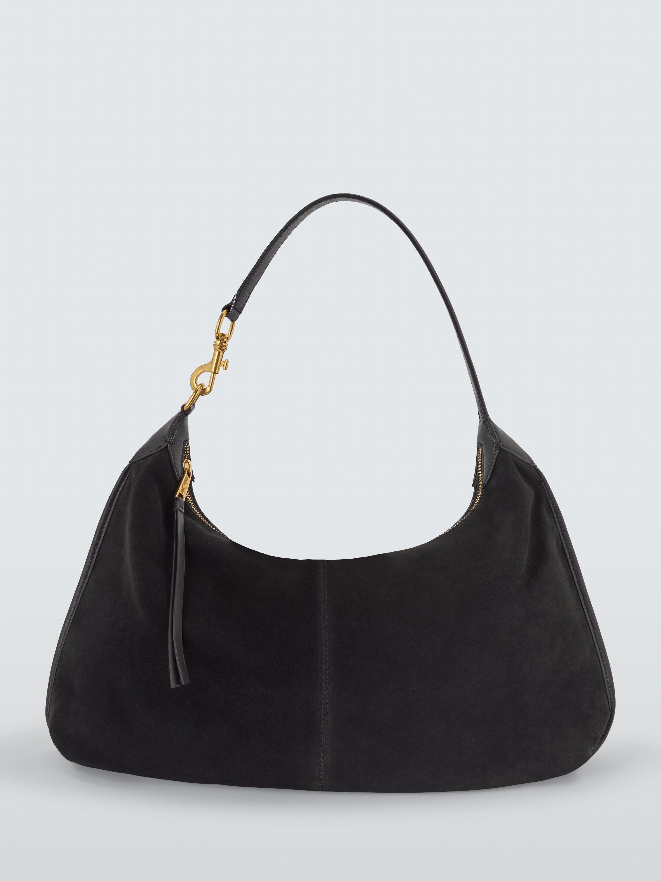 Product image 1 of 6, which shows John Lewis Suede Hobo Shoulder Bag, Black