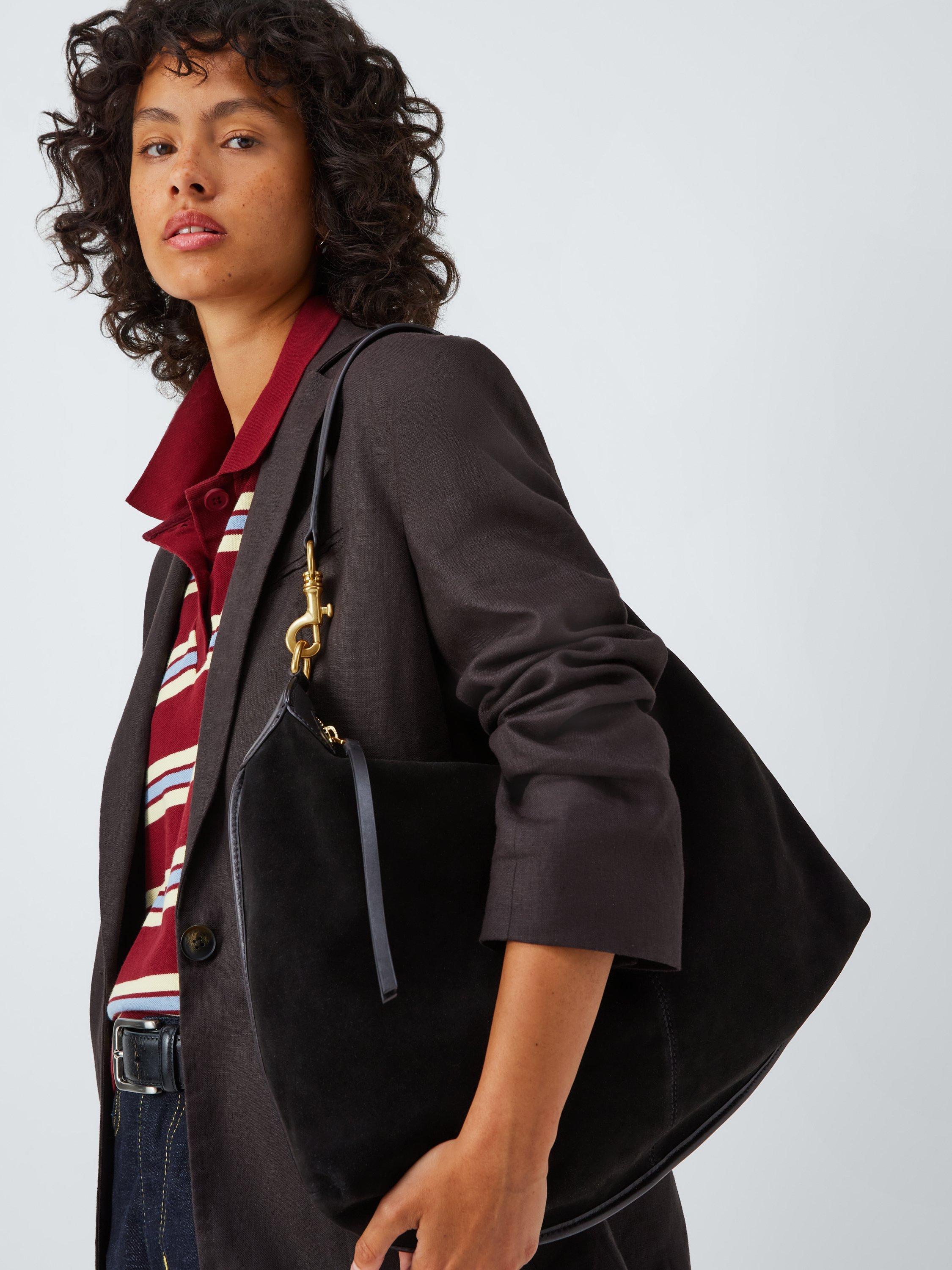 Product image 2 of 6, which shows John Lewis Suede Hobo Shoulder Bag, Black