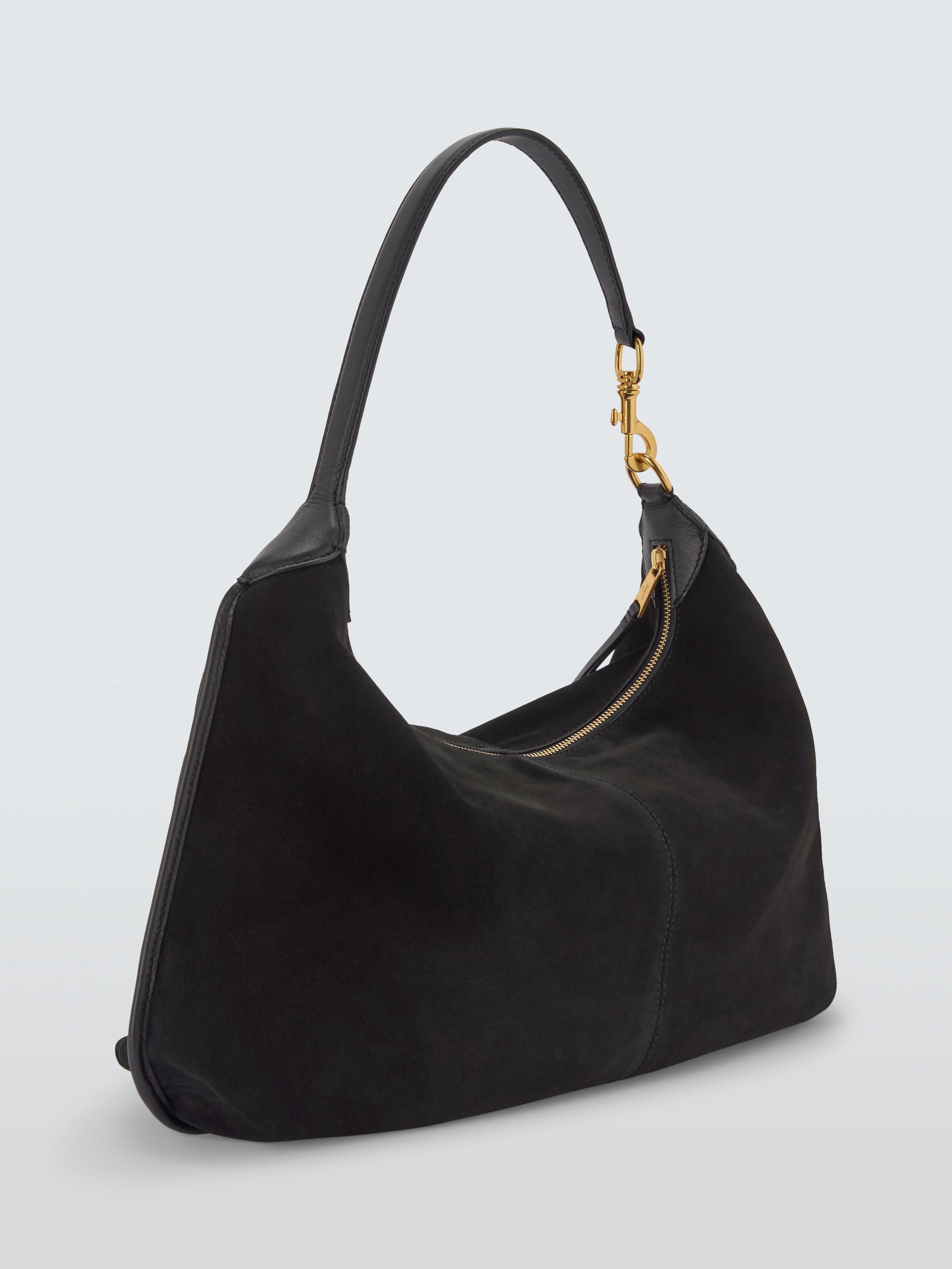 Product image 3 of 6, which shows John Lewis Suede Hobo Shoulder Bag, Black