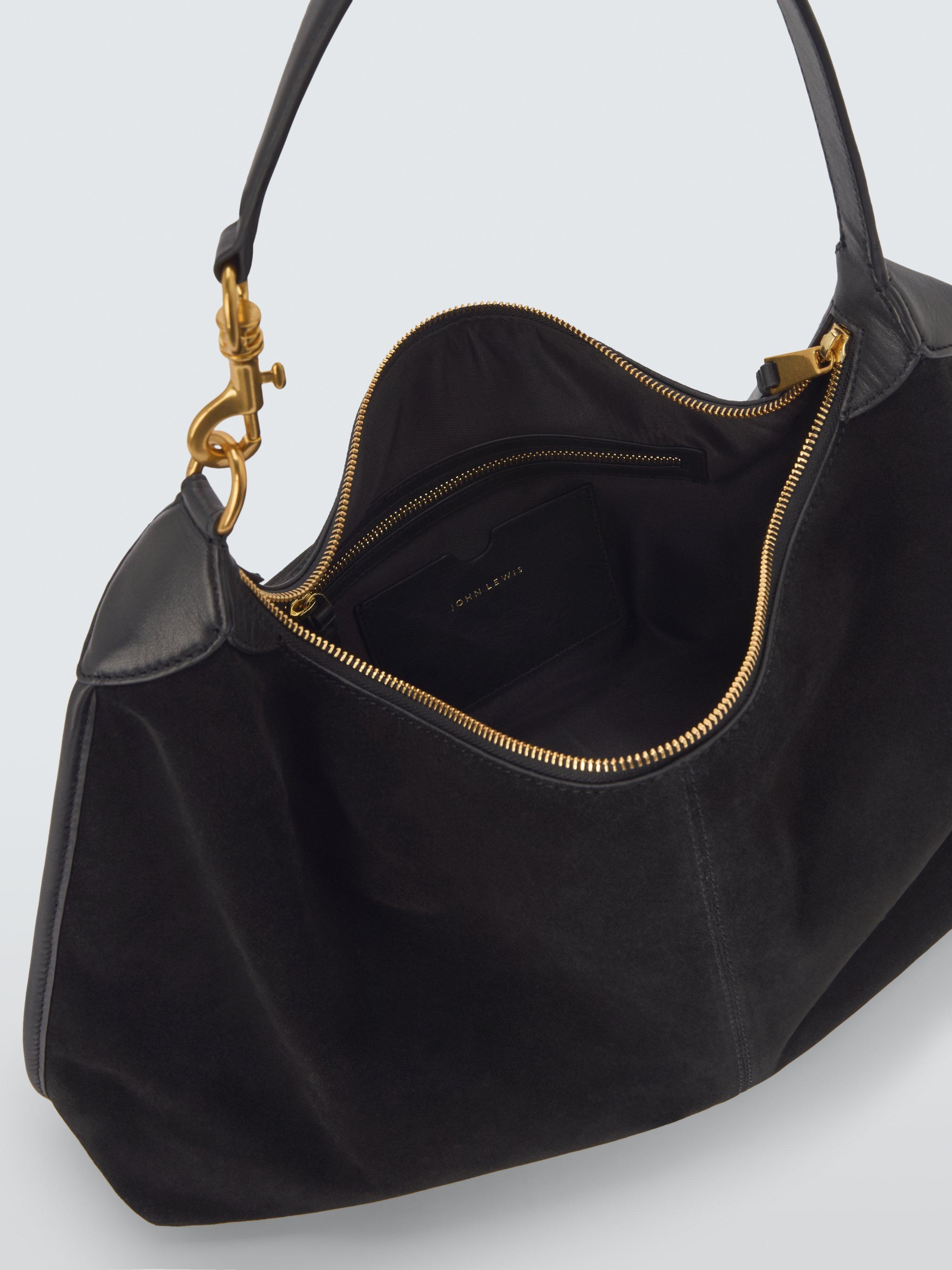 Product image 4 of 6, which shows John Lewis Suede Hobo Shoulder Bag, Black