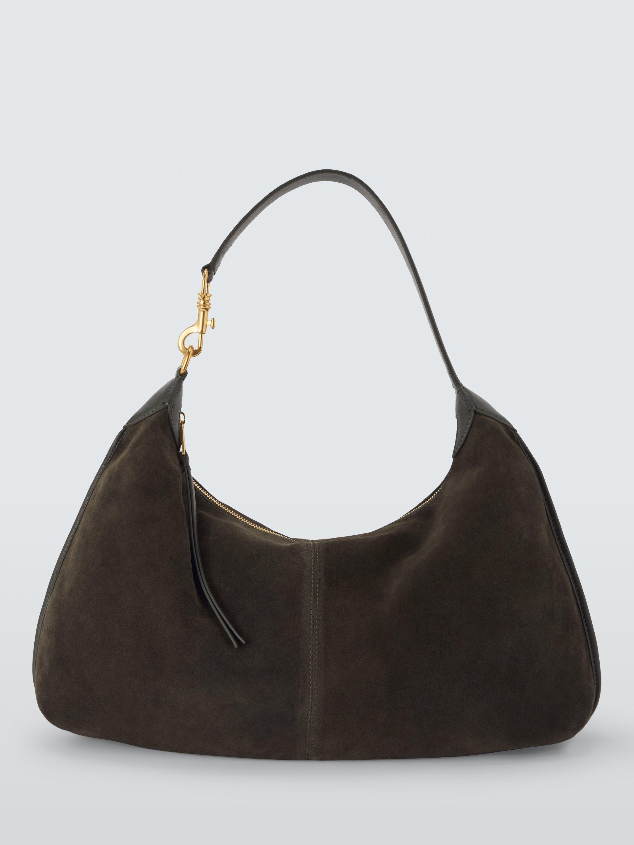 Product image 1 of 6, which shows John Lewis Suede Hobo Shoulder Bag, Dark Green