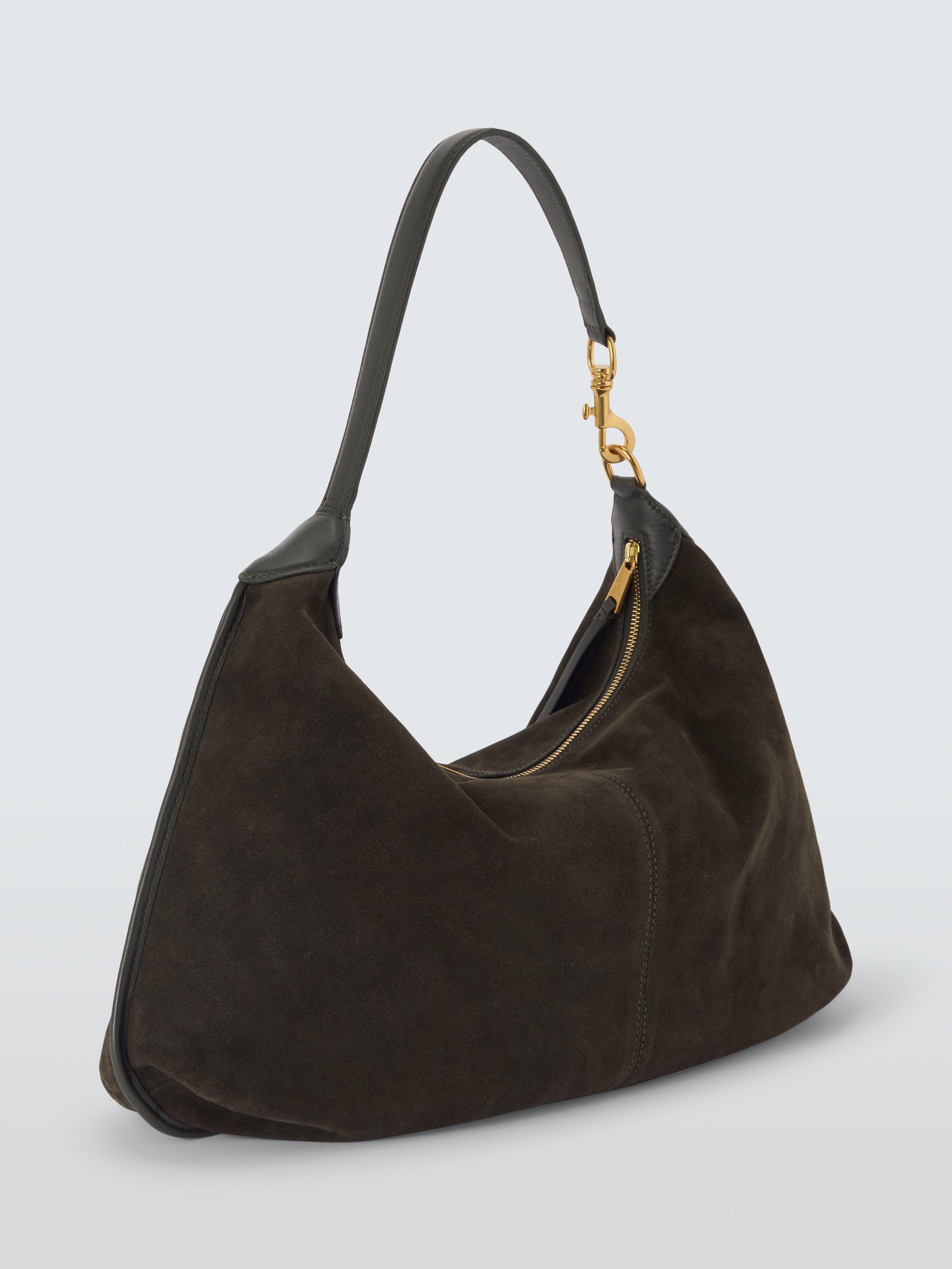Product image 3 of 6, which shows John Lewis Suede Hobo Shoulder Bag, Dark Green