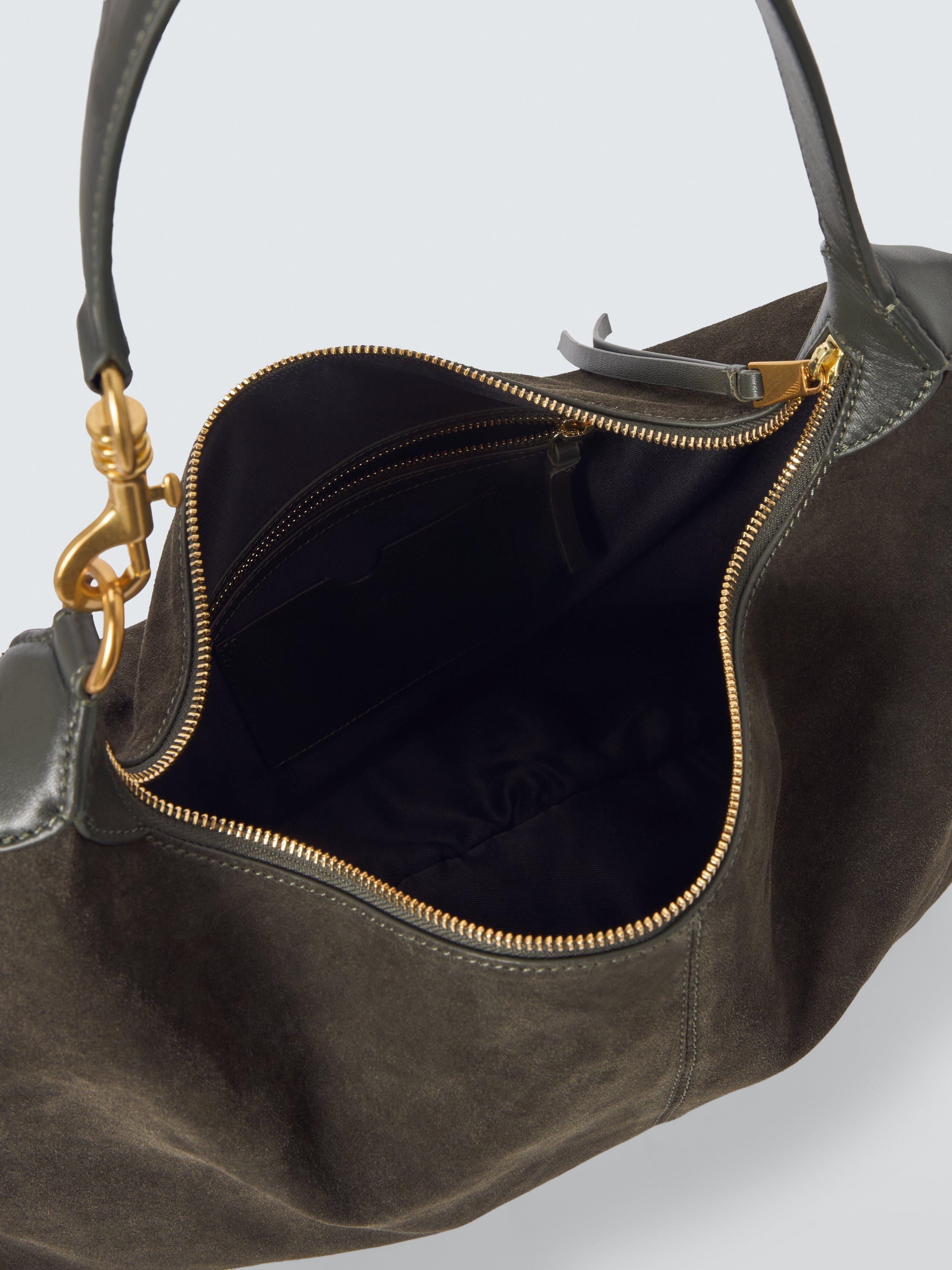 Product image 4 of 6, which shows John Lewis Suede Hobo Shoulder Bag, Dark Green