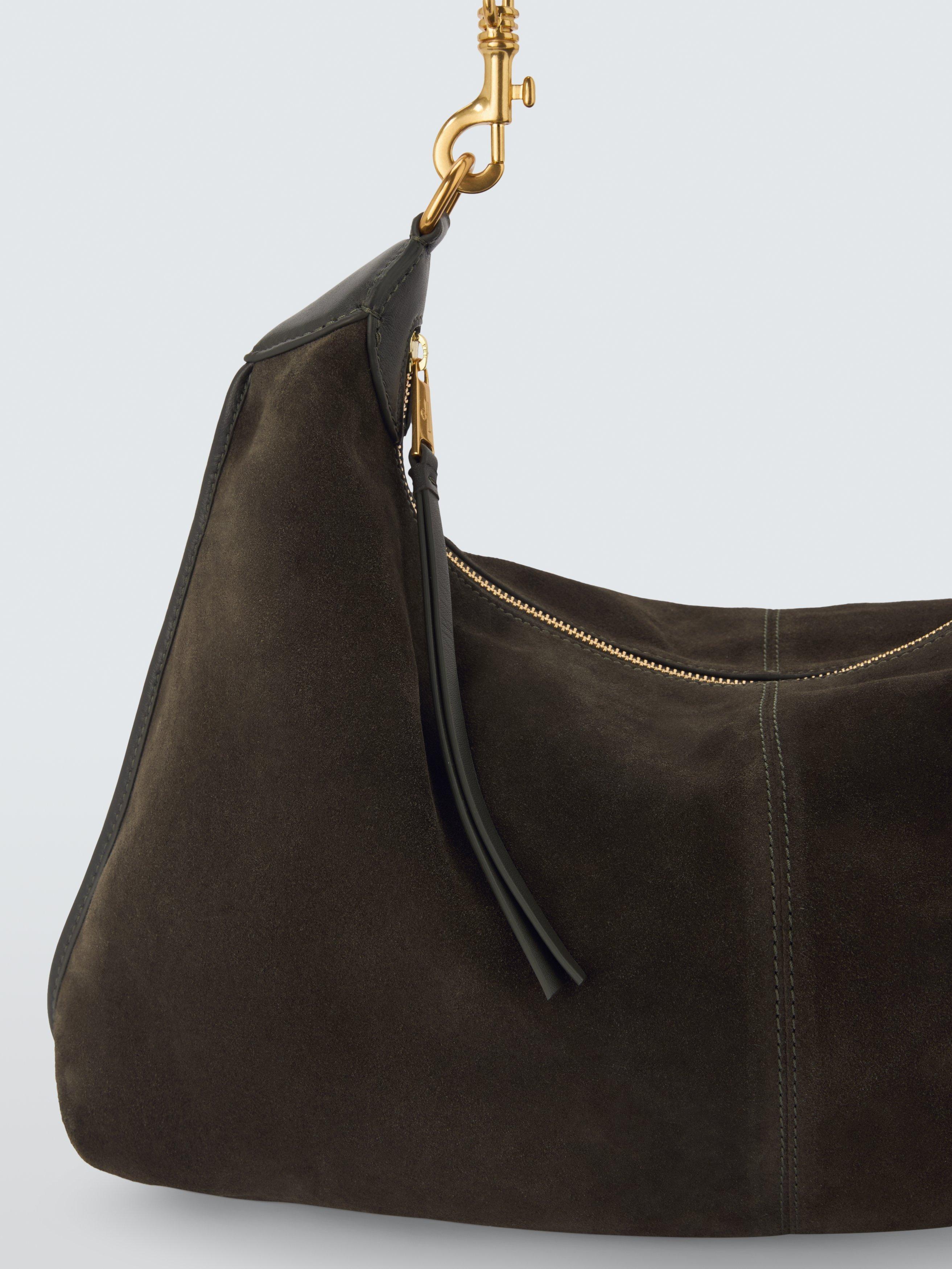 Product image 5 of 6, which shows John Lewis Suede Hobo Shoulder Bag, Dark Green