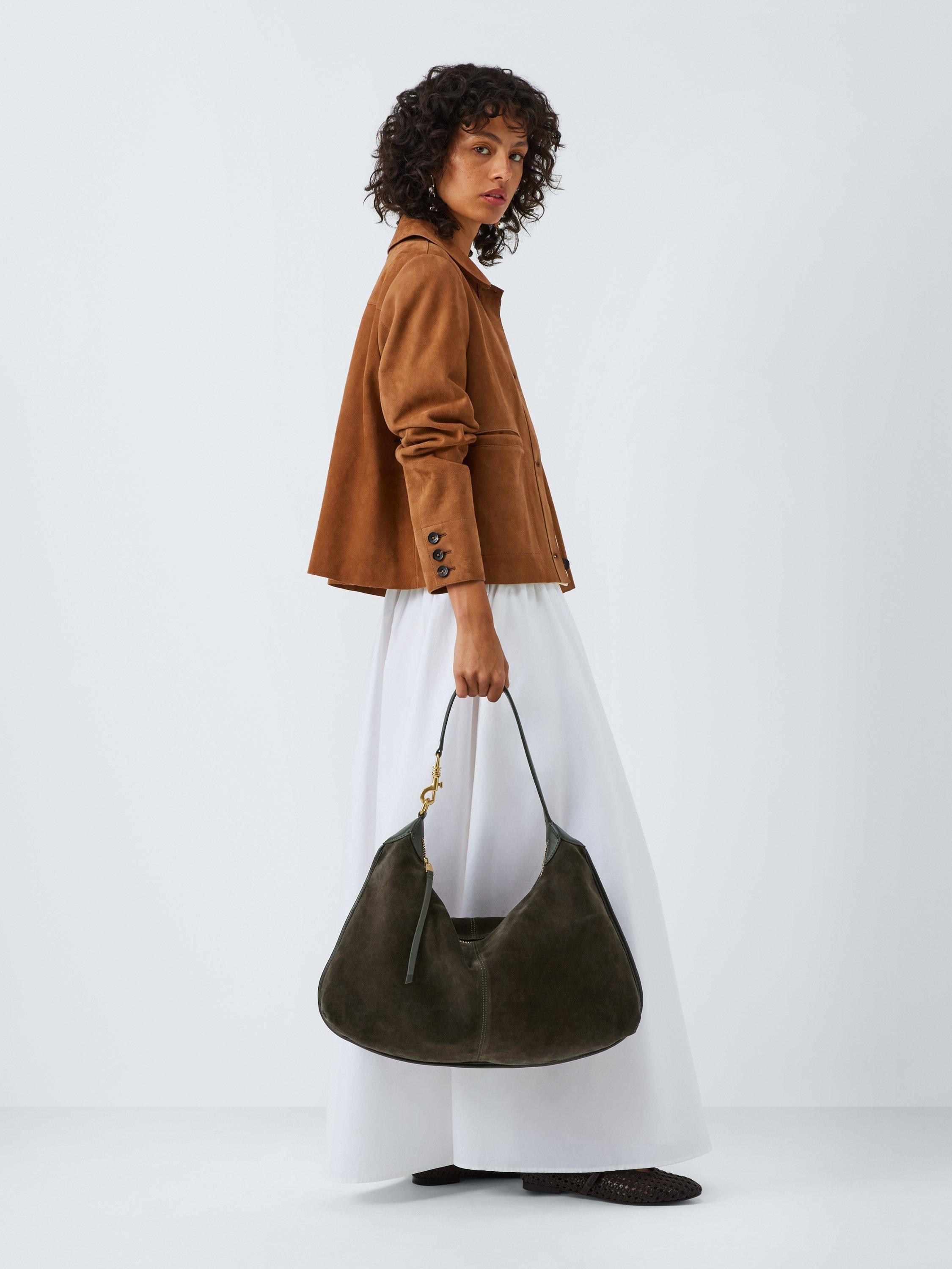 Product image 6 of 6, which shows John Lewis Suede Hobo Shoulder Bag, Dark Green