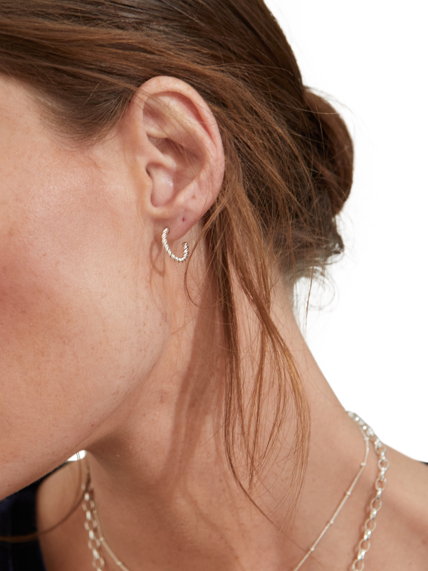 Product image 3 of 4, which shows Auree Alhambra Mini Piccolo Twisted Demi Hoop  Earrings, Silver