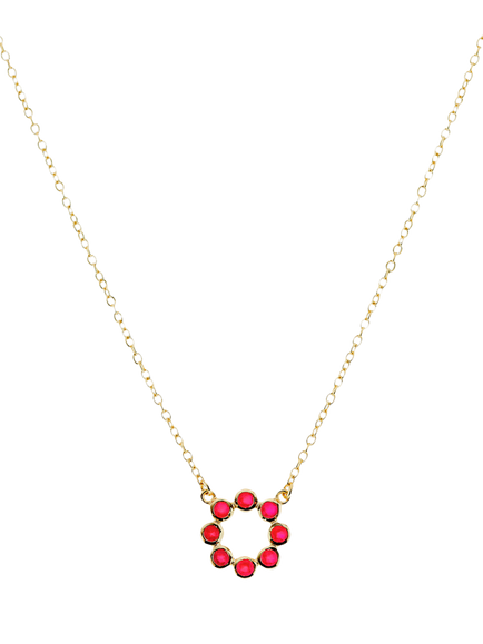 Auree Ortigia Gemstone Circle Pendant Necklace, Gold/Pink