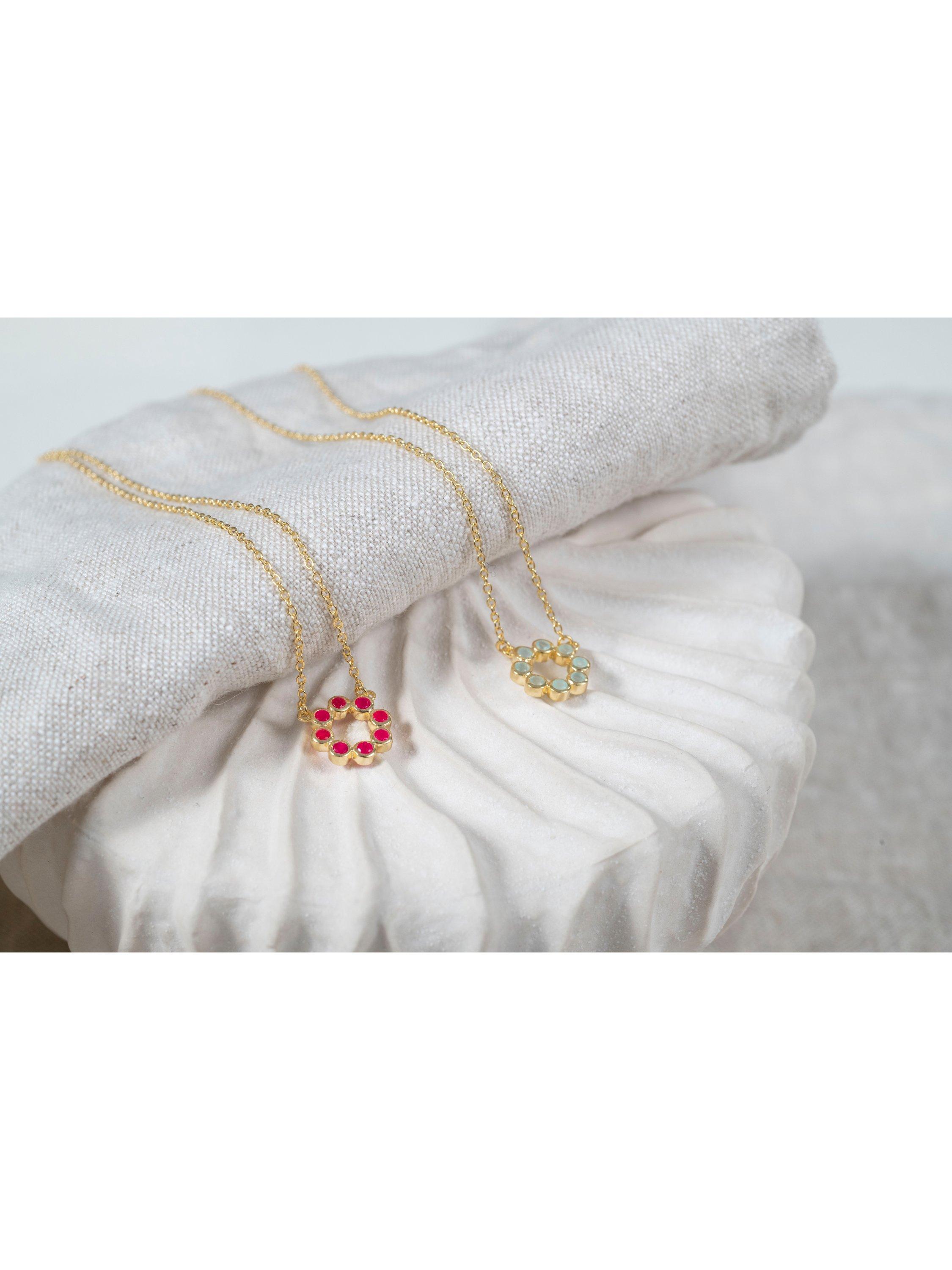 Product image 2 of 4, which shows Auree Ortigia Gemstone Circle Pendant Necklace, Gold/Pink