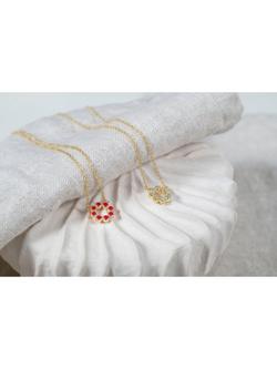 Auree Ortigia Gemstone Circle Pendant Necklace - view 2, Gold/Pink