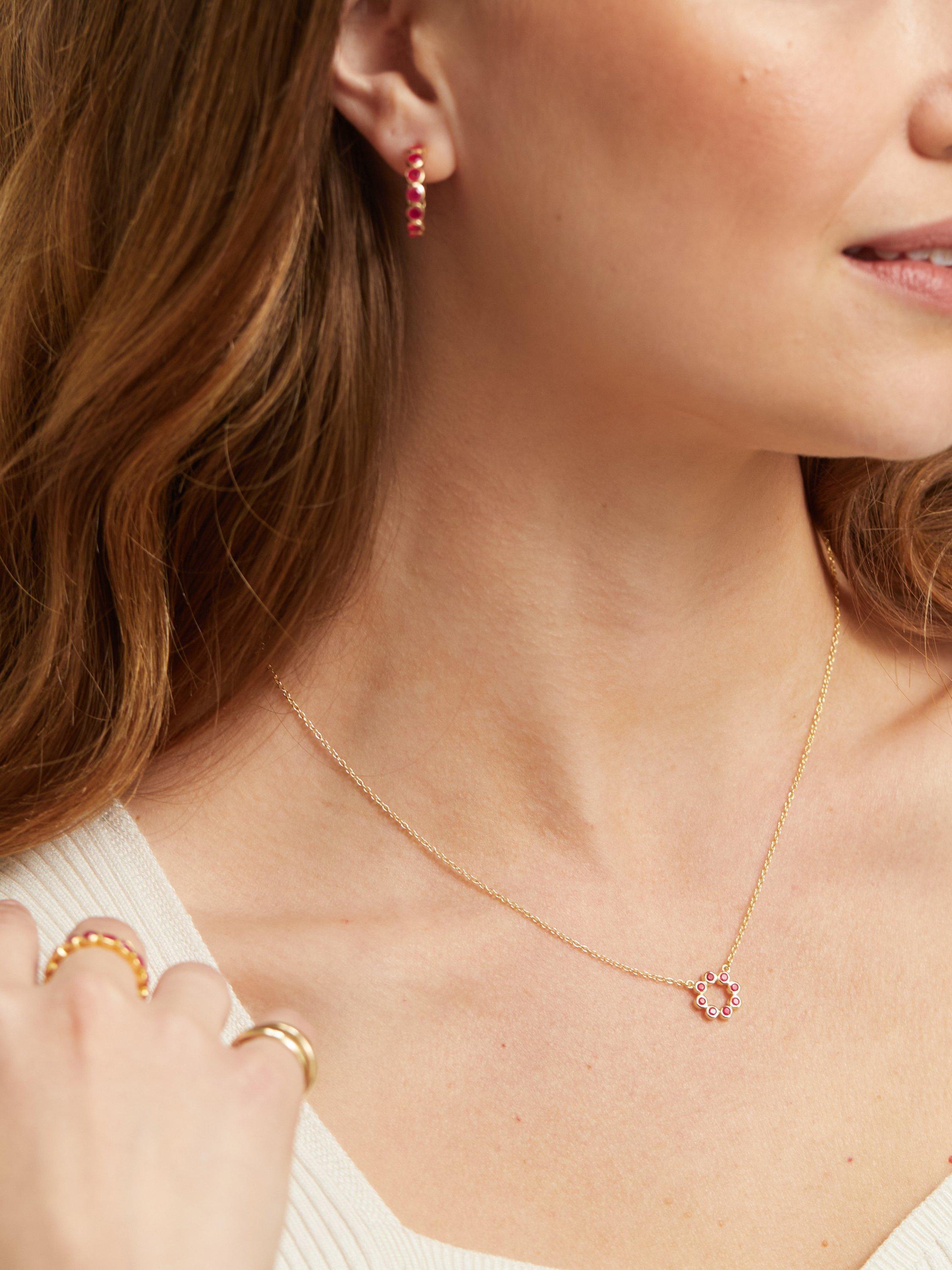 Product image 3 of 4, which shows Auree Ortigia Gemstone Circle Pendant Necklace, Gold/Pink