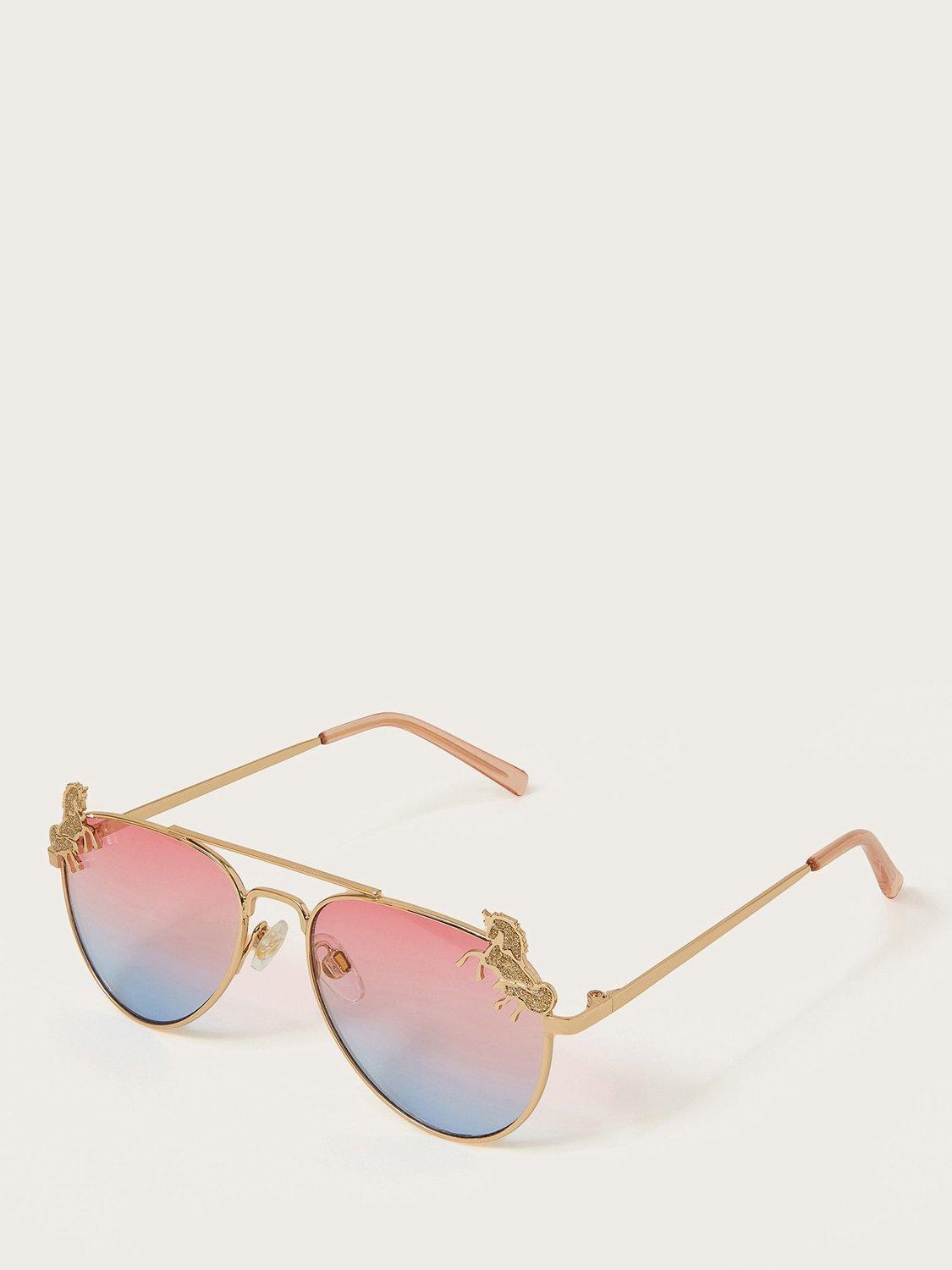 Product image 1 of 2, which shows Monsoon Kids' Unicorn Aviator Sunglasses, Gold/Pink