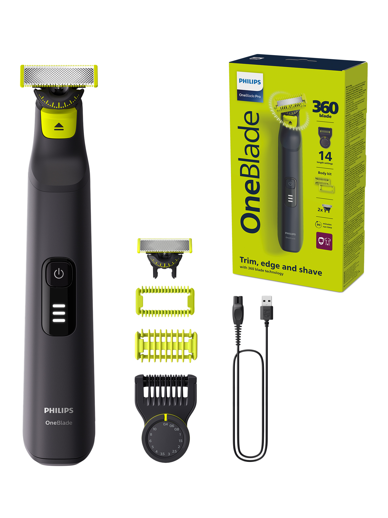 Product image 4 of 8, which shows Philips QP6542/15 OneBlade Pro 360 Beard Trimmers, Green