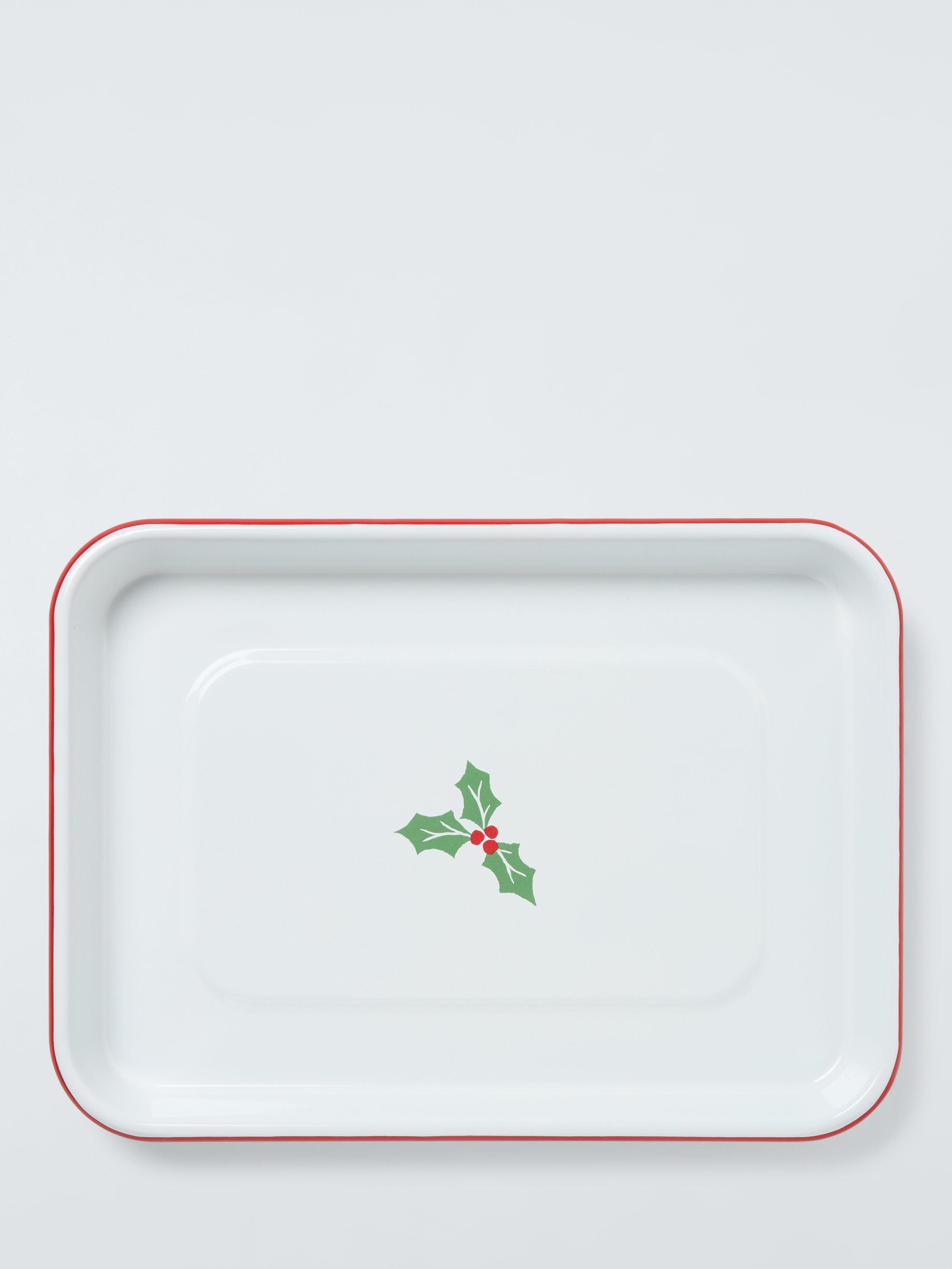 John Lewis Christmas Enamel Baking Tray, 33cm, White/Multi